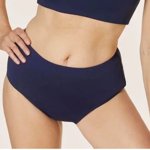 Andie Swim Eyelet 90s High Waisted Bikini Bottom Size Medium Navy Blue - Picture 1 of 7